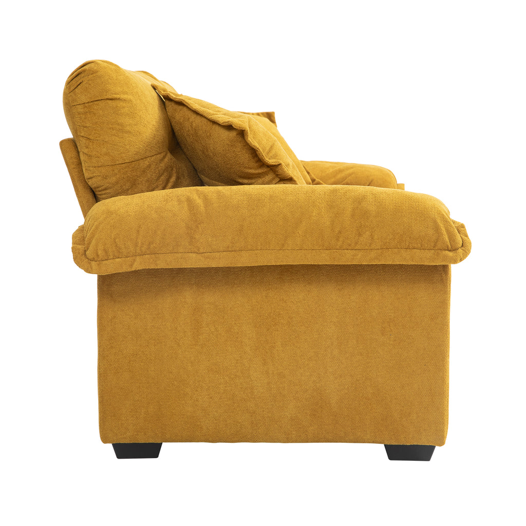 84' Chenille Sofa Small Sofa Loveseat Deep Seat Sofa Couch with 2 Throw Pillows & Memory Foam for Living Room Apartment Office Lounge-Yellow