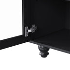 Farmhouse TV Stand with Solid Wood Gourd-Shaped Legs for TVs Up to 70', Entertainment Center with Bookshelves & Tempered Glass Doors, Media Console with Adjustable Shelves, Living Room, Black