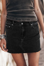 Carbon Grey Mineral Wash Ripped Raw Hem Denim Mini Skirt- Women Carbon Grey 72%Cotton+26%Polyester+2%Elastane