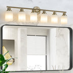 39' Modern 6-Light Vanity Wall Sconce, Golden Finish with Frosted Glass Shades for Bathroom or Hallway Lighting (No Bulbs) Default