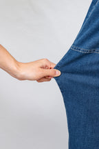 Sail Blue Plus Size Elastic Waist Ruffled Wide Leg Denim Pants- Women