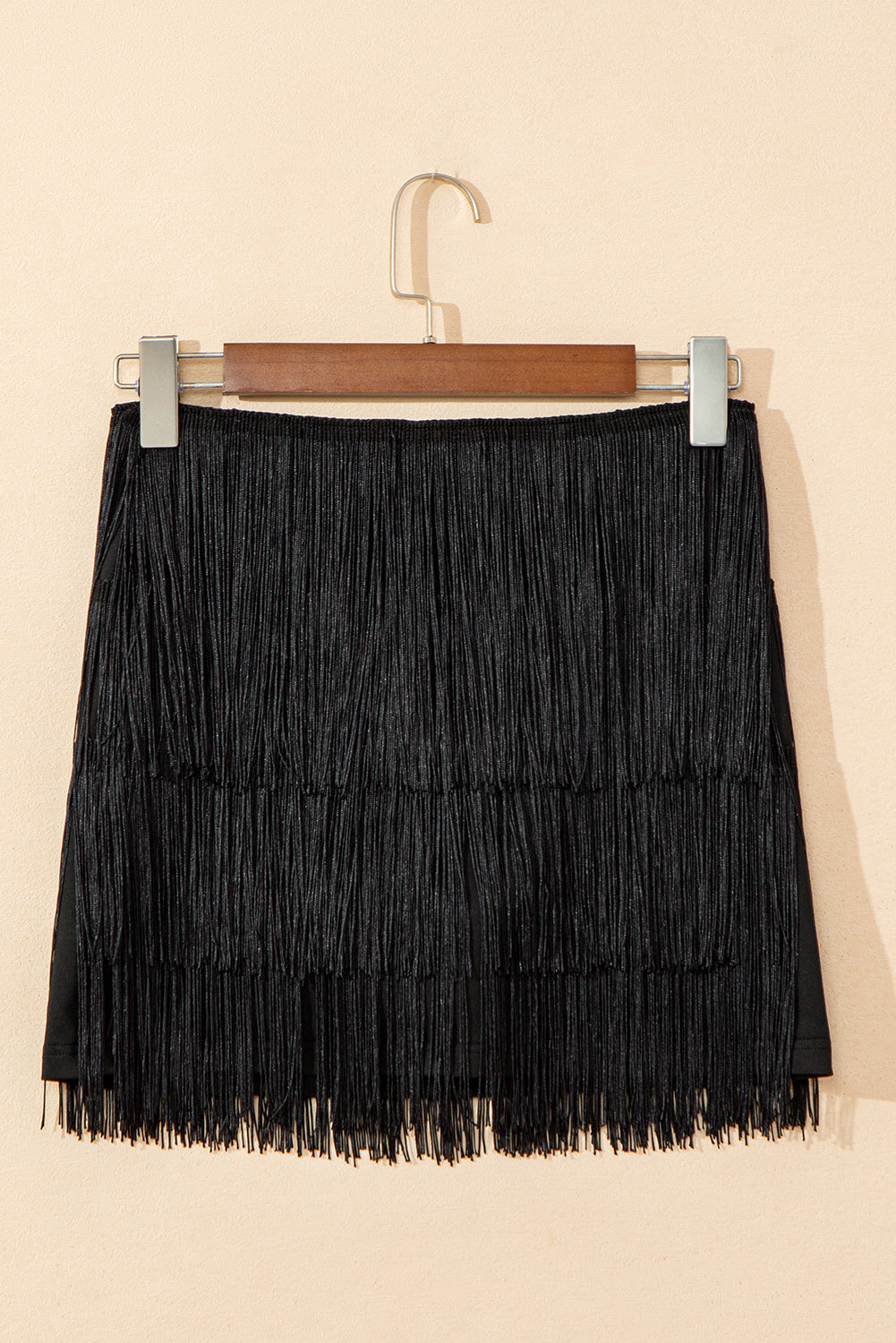 Black Tiered Fringe Trimmed Mini Skirt- Women