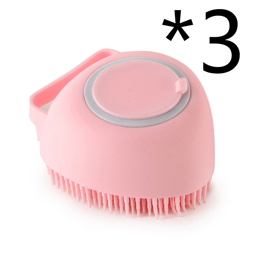 Silicone Dog Bath Massage Gloves Brush Pet Cat Bathroom Cleaning Tool Comb Brush For Dog Can Pour Shampoo Dog Grooming Supplies Pink 3PC Heartshaped