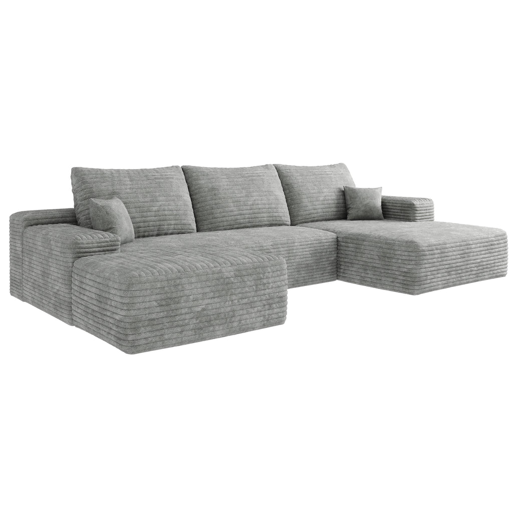 107'Cloud Sectional Sofa with 1 Ottoman,Modern Minimalist Upholstered Couches,Comfort U Shaped Sofa for Living Room,Deep Seat Corner Couch,No Assembly Required,Grey (Plush Corduroy Fabric)