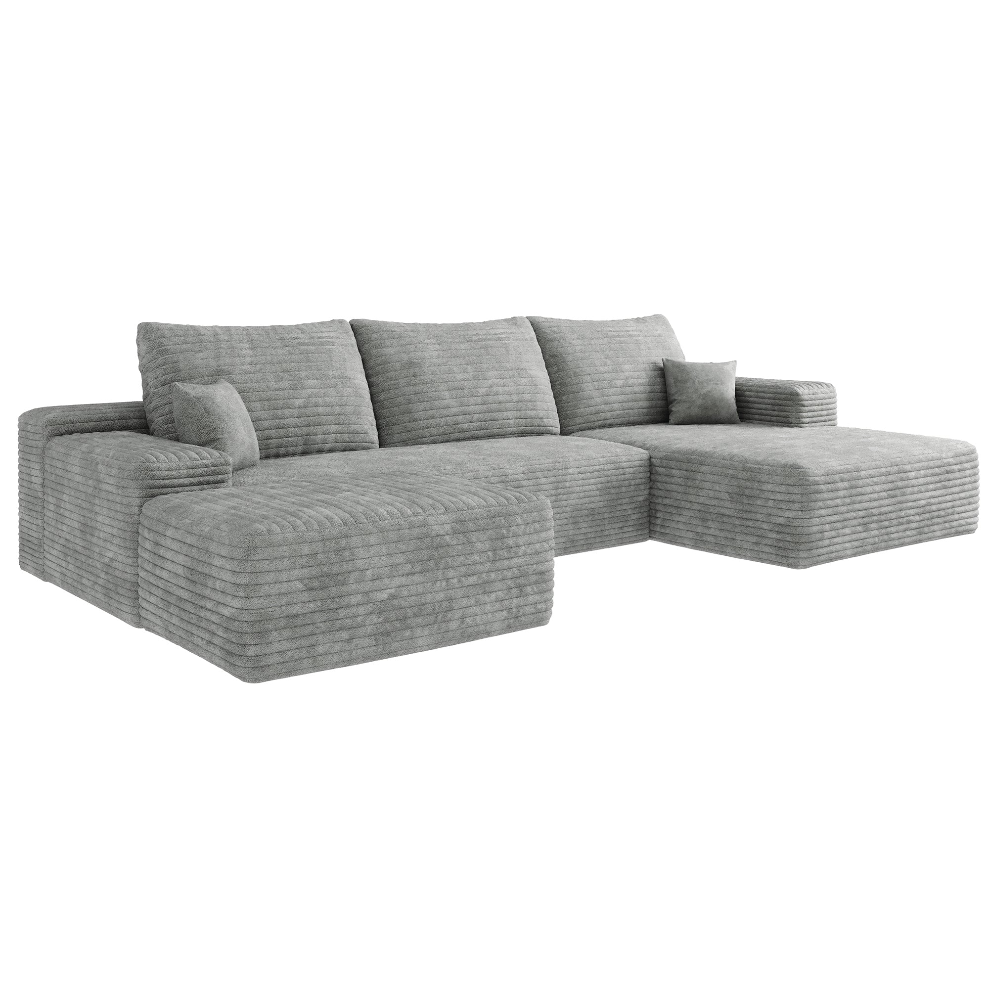 107'Cloud Sectional Sofa with 1 Ottoman,Modern Minimalist Upholstered Couches,Comfort U Shaped Sofa for Living Room,Deep Seat Corner Couch,No Assembly Required,Grey (Plush Corduroy Fabric)
