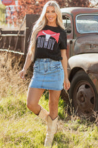 Dusk Blue Acid Wash Bowknot Details High Waist Denim Skirt- Women