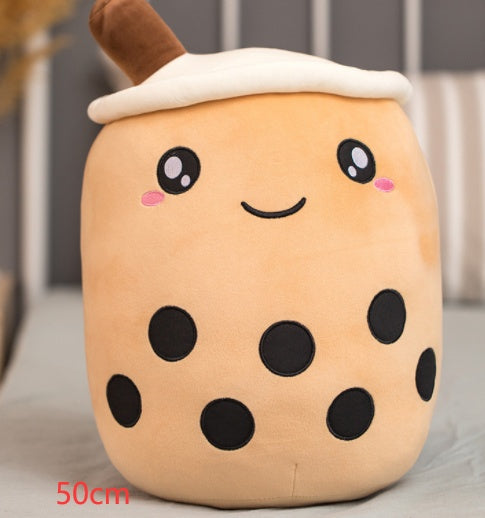 Cute Fruit Drink Plush Stuffed Soft Strawberry Milk Tea Plush Boba Tea Cup Toy Bubble Tea Pillow Cushion Kids Gift Brown 50CM
