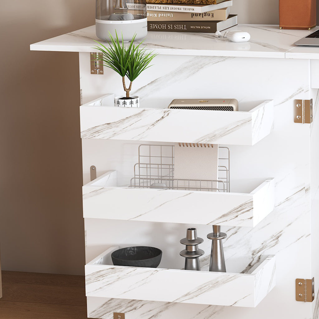 57.5' Foldable Sewing Machine Table with Locking Casters, Multi-Storage Craft Station with Shelves, Bins & Cabinet, Adjustable Sewing Cabinet for Home, Bedroom, and Craft Room(White)