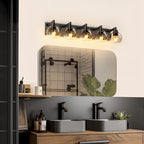 Bathroom Light Fixtures Over Mirror 5-Lights Bathroom Vanity Light with Clear Globe Glass Shade Modern Black Vanity Light Wall Sconce Vanity Lighting for Bath(Bulbs Not Included)