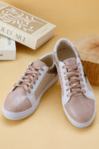 Dearlove Gold Glitter Star Patchwork PU Leather Lace-up Sneakers- Women