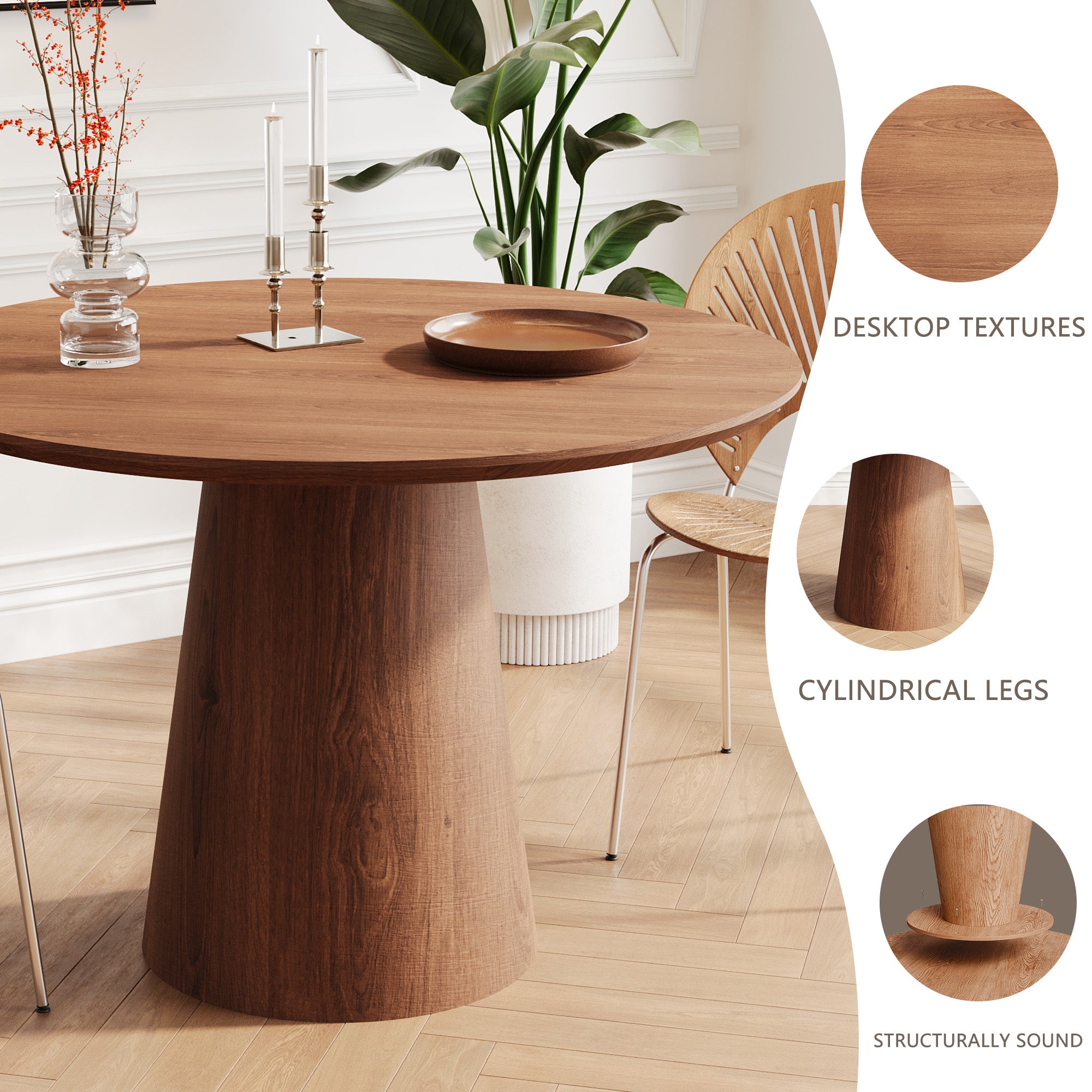 43 inch circular dining table, modern minimalist round table, MDF grain dining table, one handle and two packs