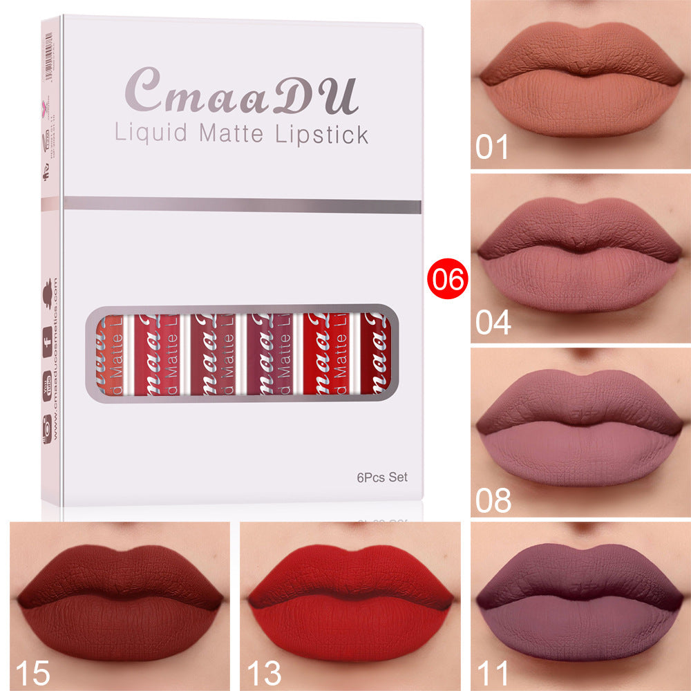 6 Boxes Of Matte Non-stick Cup Waterproof Lipstick Long Lasting Lip Gloss F