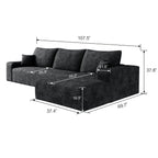 107' Cloud Sectional Couch with L-Shape Chaise,Modern Modular Sofa with Deep Seat, Upholstered Couches for Living Room Bedroom,No Assembly Required, BLACK(Plush Corduroy Fabric)