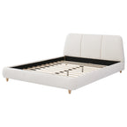 Queen Size Modern Upholstered Bed Frame with Linen Fabric and Solid Wood Legs, White