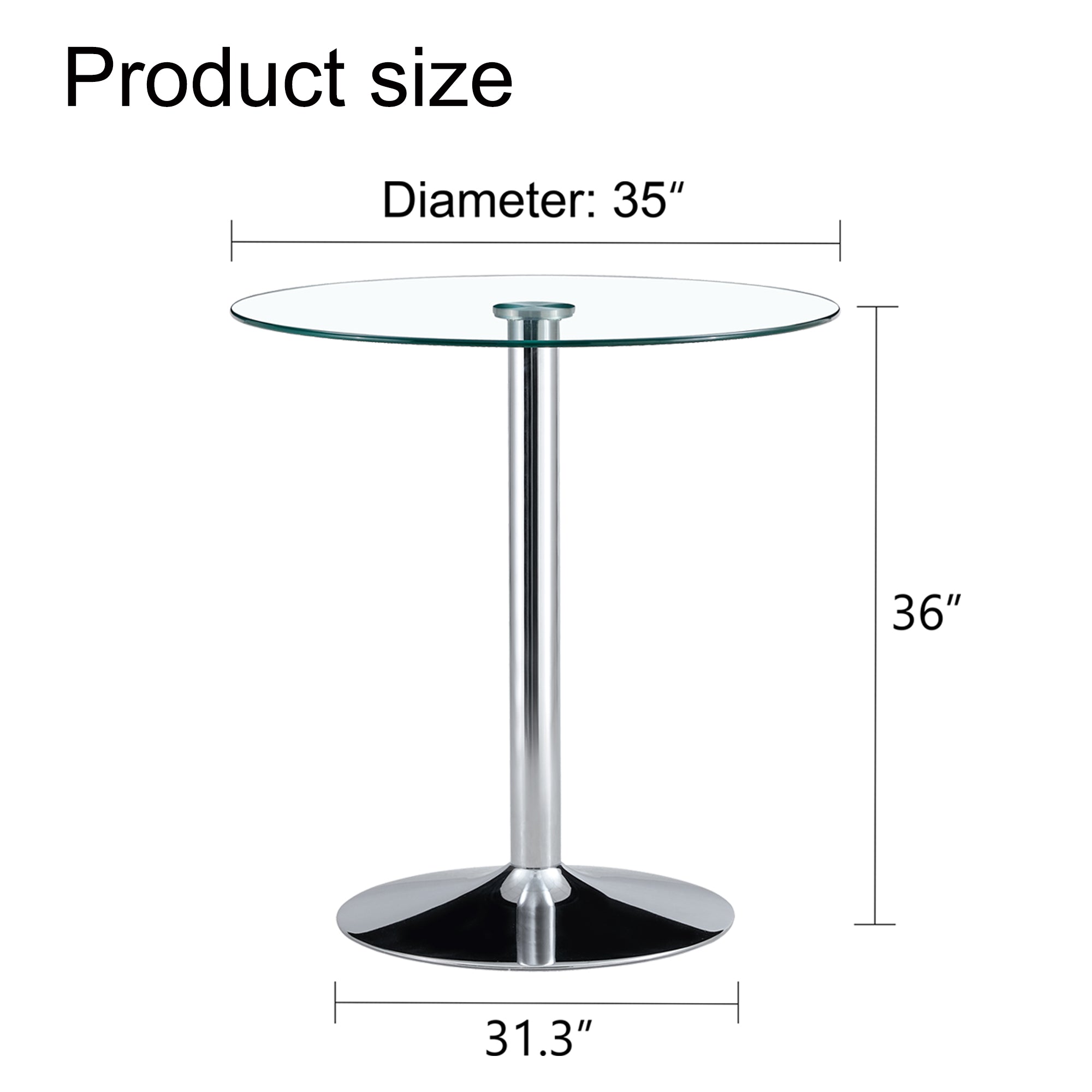 Modern Minimalist Circular Glass Dining Table with Electroplated Silver Metal Legs, 35-Inch Diameter