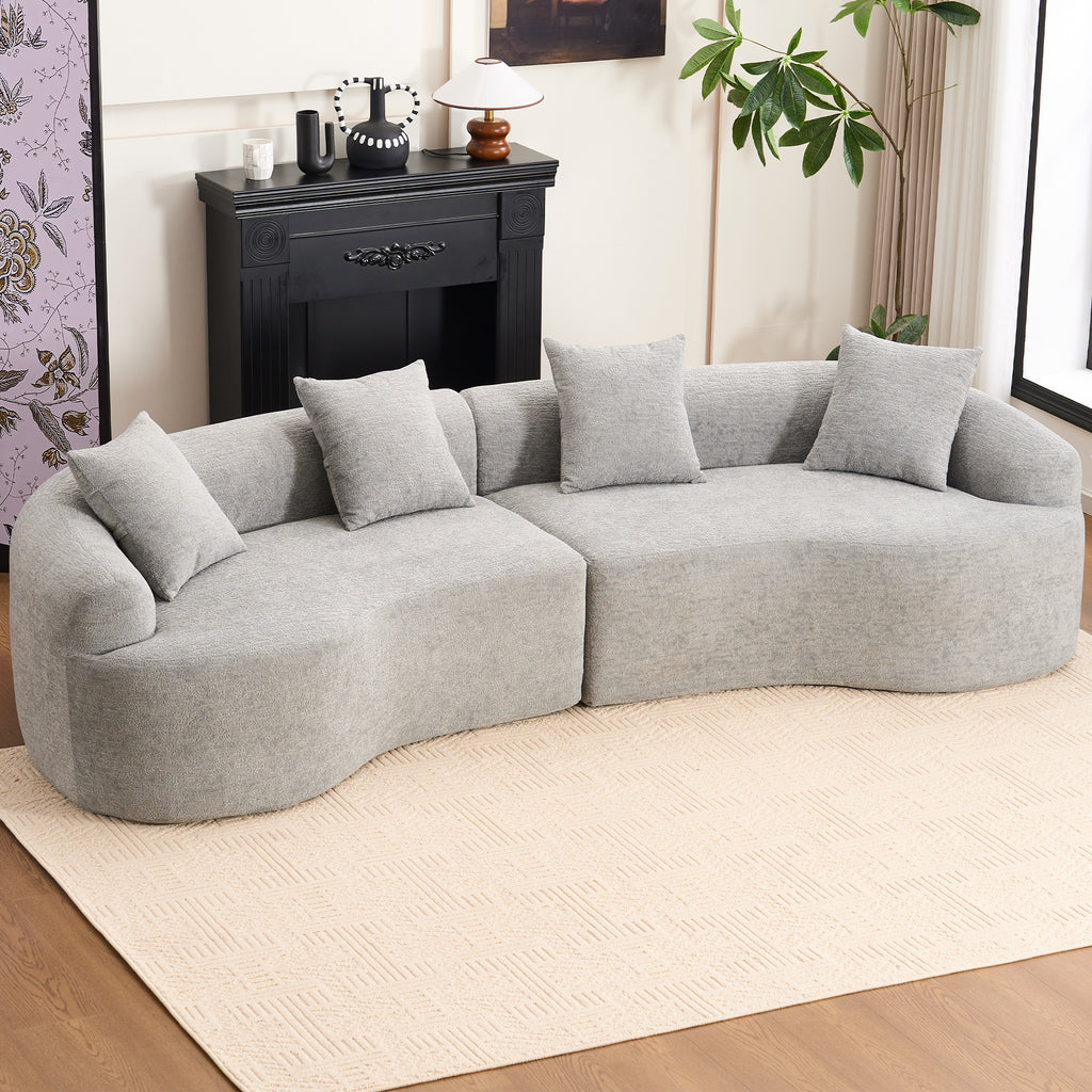 LY-025 Grey Curved Modular Sectional Sofa with 30D High-Density Chenille Upholstery, 110'' Long