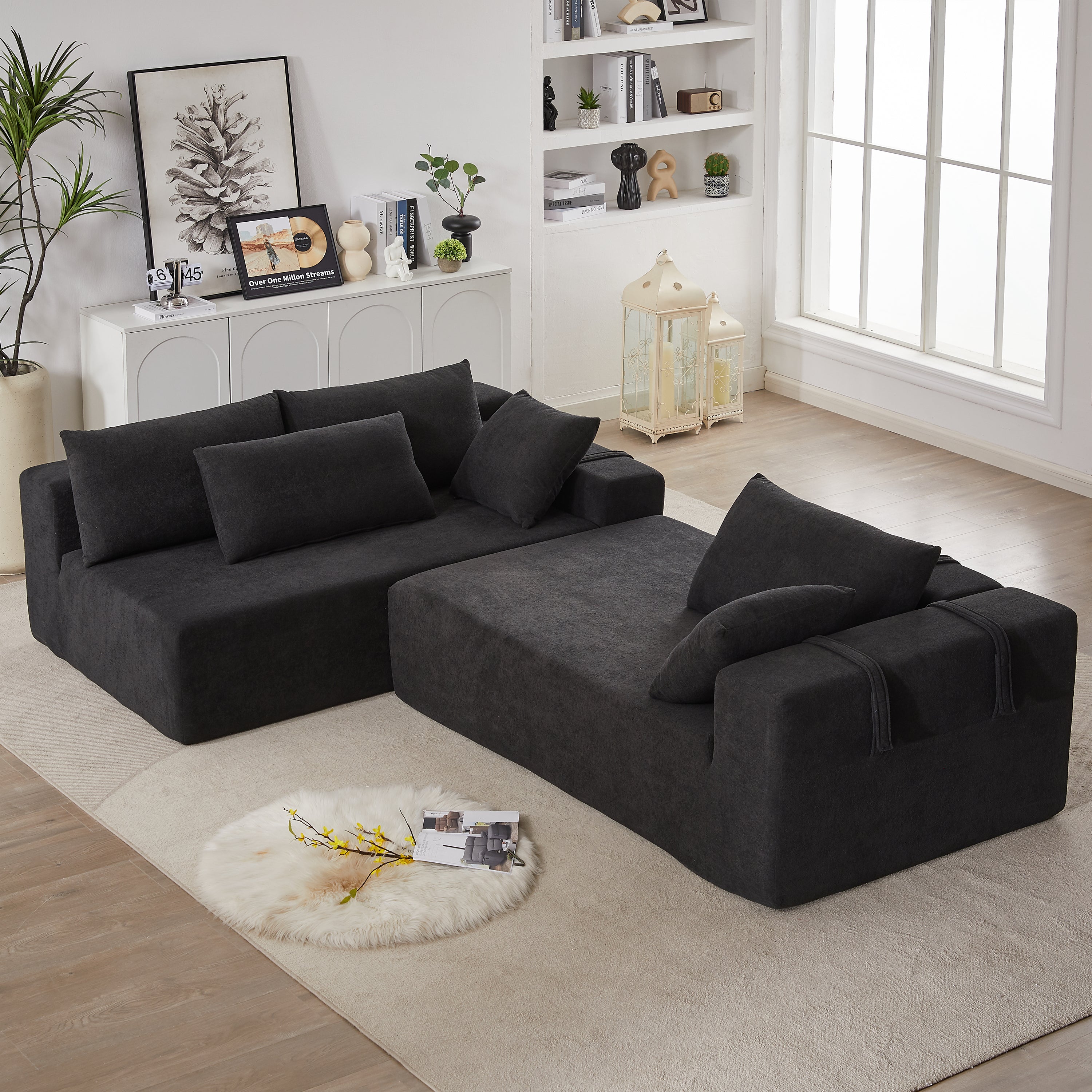 Modern Chenille Upholstered Sectional Sofa Couch Set,Modular 108' L Shaped Sectional Living Room Sofa Set With 6 Pillows,Free Combination Sofa Couch for Living Room,Bedroom(Left Chaise)W834P240009