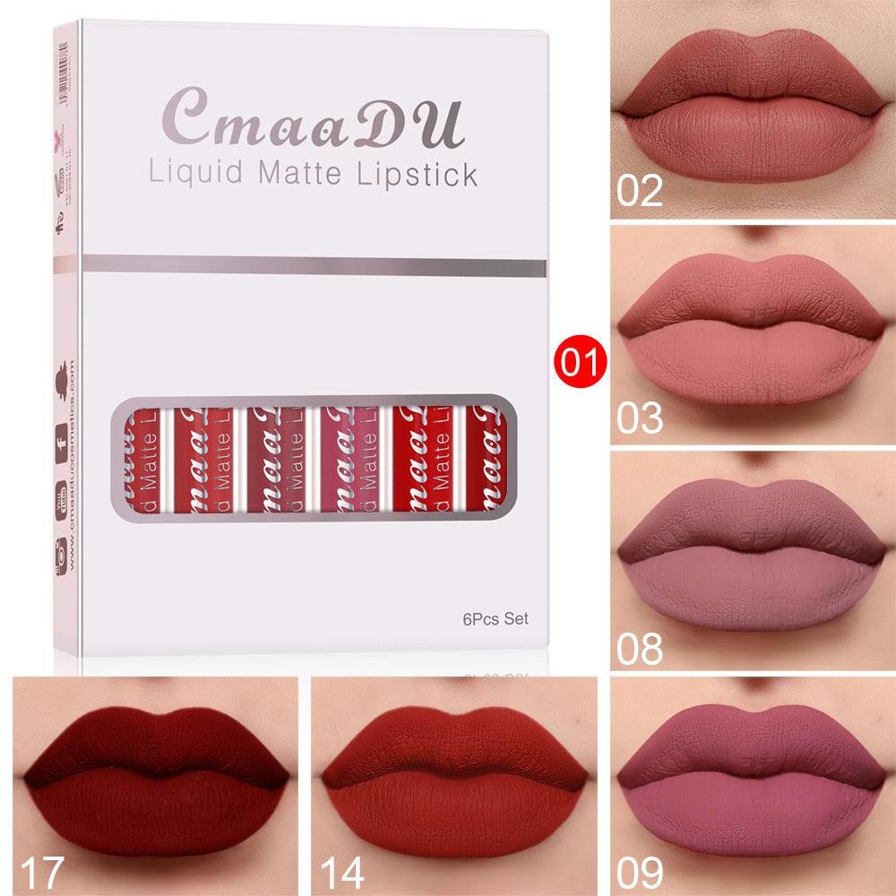 6 Boxes Of Matte Non-stick Cup Waterproof Lipstick Long Lasting Lip Gloss A