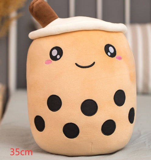 Cute Fruit Drink Plush Stuffed Soft Strawberry Milk Tea Plush Boba Tea Cup Toy Bubble Tea Pillow Cushion Kids Gift Brown 35CM