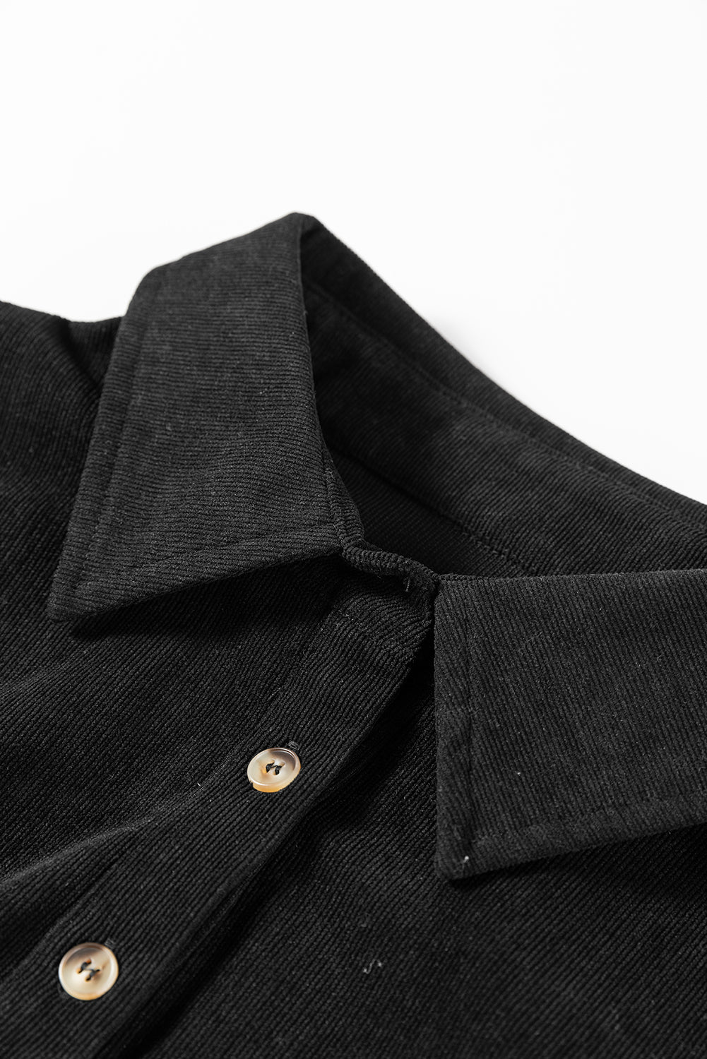 Black Corduroy Half Button Collared Long Sleeve Mini Dress- Women