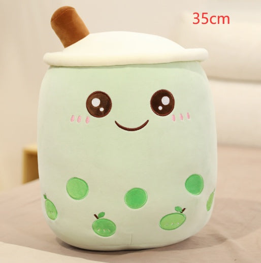 Cute Fruit Drink Plush Stuffed Soft Strawberry Milk Tea Plush Boba Tea Cup Toy Bubble Tea Pillow Cushion Kids Gift Green 35CM