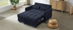 Modern Loveseat Sofa Pull-out Bed with Adjustable Backrest, USB Ports, Lumbar Pillows, Blue Chenille, 52.8'