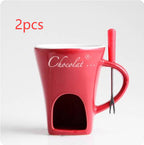Fondue Mug Set Personal Mini Fondue Pots Chocolate Cheese Ice Cream Fondue Maker Kit Individual Butter Melter Cup Small Warmer Kitchen Gadgets Red 2pcs