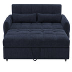 Modern Loveseat Sofa Pull-out Bed with Adjustable Backrest, USB Ports, Lumbar Pillows, Blue Chenille, 52.8'