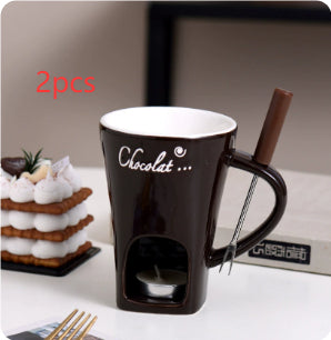 Fondue Mug Set Personal Mini Fondue Pots Chocolate Cheese Ice Cream Fondue Maker Kit Individual Butter Melter Cup Small Warmer Kitchen Gadgets Coffee 2pcs