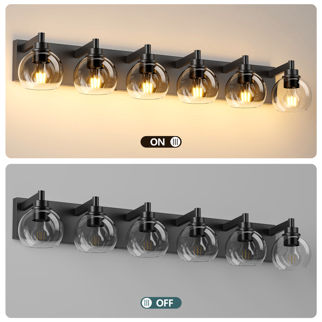 Farmhouse Bathroom Vanity Light Fixtures, 6-Light Bathroom Light Fixtures Over Mirror, Rustic Sconces Wall Lighting with Glass Shade for Living Room, Bedroom, Hallway