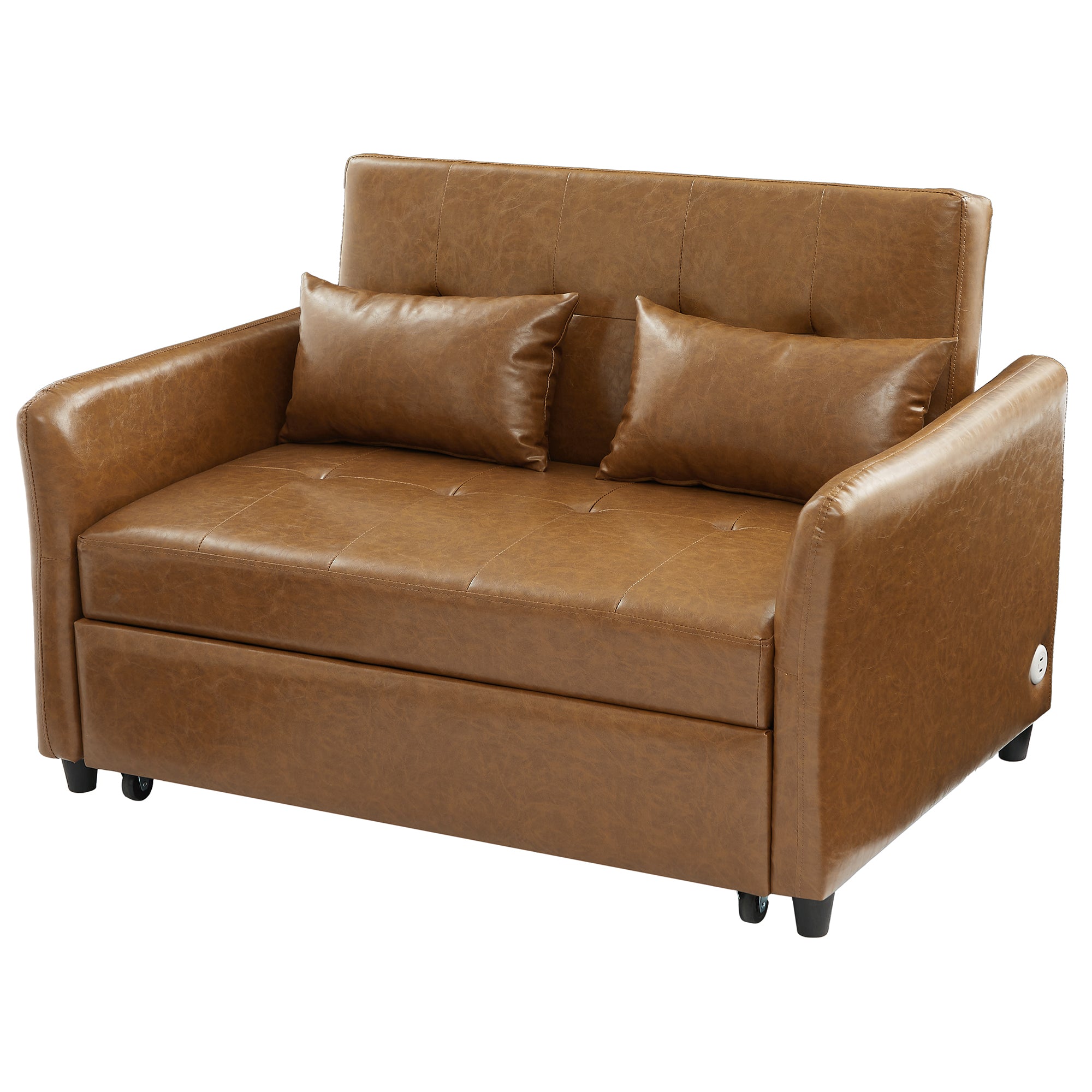 Orisfur Convertible Sleeper Bed, Adjustable Oversized Armchair with USB Ports, Brown PU Leather, 51.57' Default