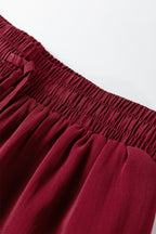 Fiery Red Black Frill Tiered Drawstring Waist Maxi Skirt- Women