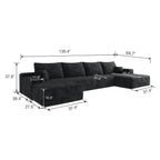 135' Cloud Sectional Sofa with 1 Ottoman,Modern Minimalist Upholstered Couches, Comfort U Shaped Sofa for Living Room,Deep Seat Corner Couch,No Assembly Required,Balck (Plush Corduroy Fabric)