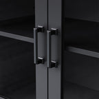 Farmhouse TV Stand with Solid Wood Gourd-Shaped Legs for TVs Up to 70', Entertainment Center with Bookshelves & Tempered Glass Doors, Media Console with Adjustable Shelves, Living Room, Black