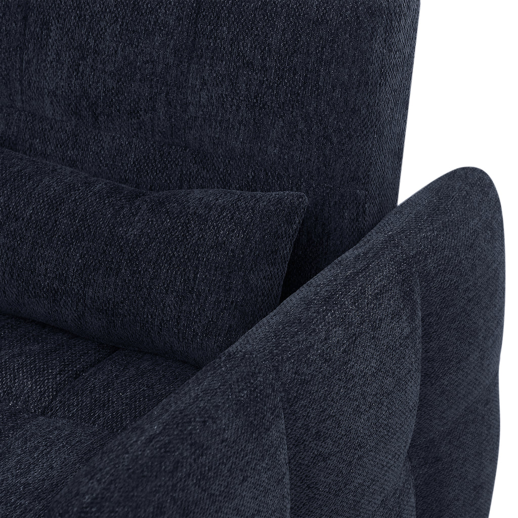 Modern Loveseat Sofa Pull-out Bed with Adjustable Backrest, USB Ports, Lumbar Pillows, Blue Chenille, 52.8'