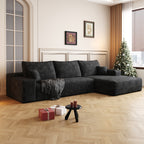 107' Cloud Sectional Couch with L-Shape Chaise,Modern Modular Sofa with Deep Seat, Upholstered Couches for Living Room Bedroom,No Assembly Required, BLACK(Plush Corduroy Fabric)