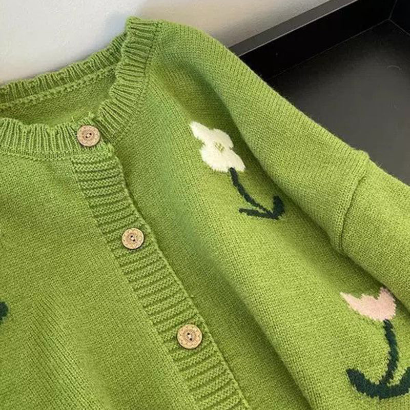 Women's Floral Cardigan Sweater Open Front Long Sleeve Button Down Outerwear