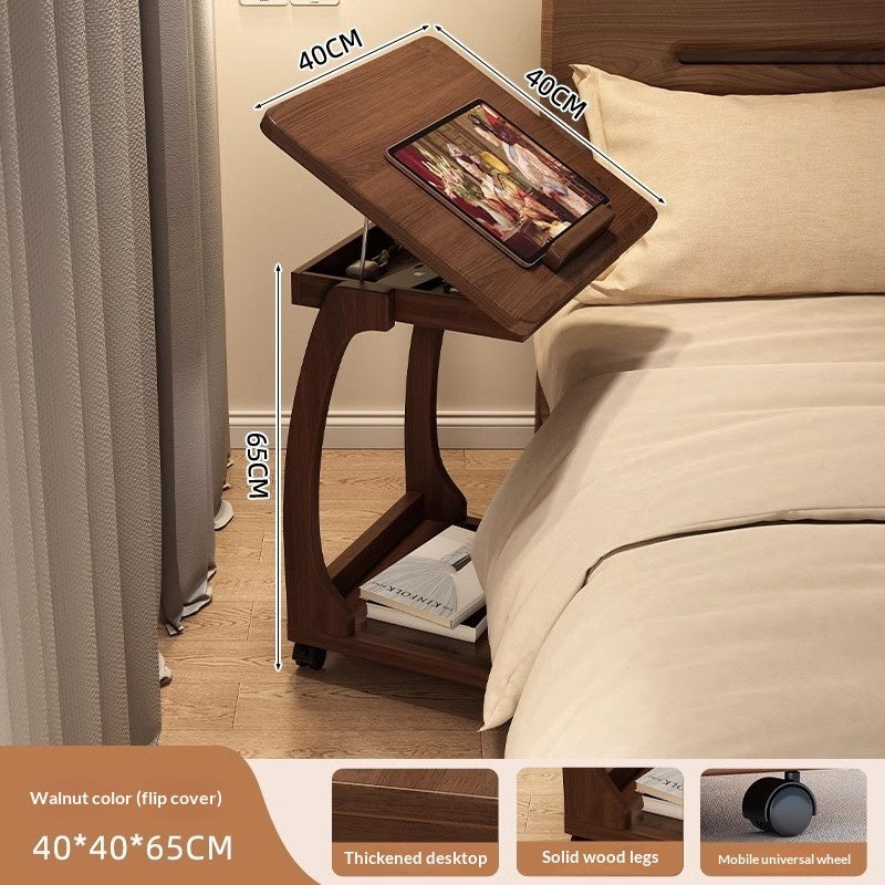 Small-sized Bedside Table Household Bedroom Nutbrown Flip cover 40x40x65cm