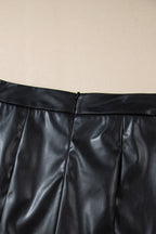 Black PU Leather Side Slits Slim Fit High Waist Mini Skirt- Women