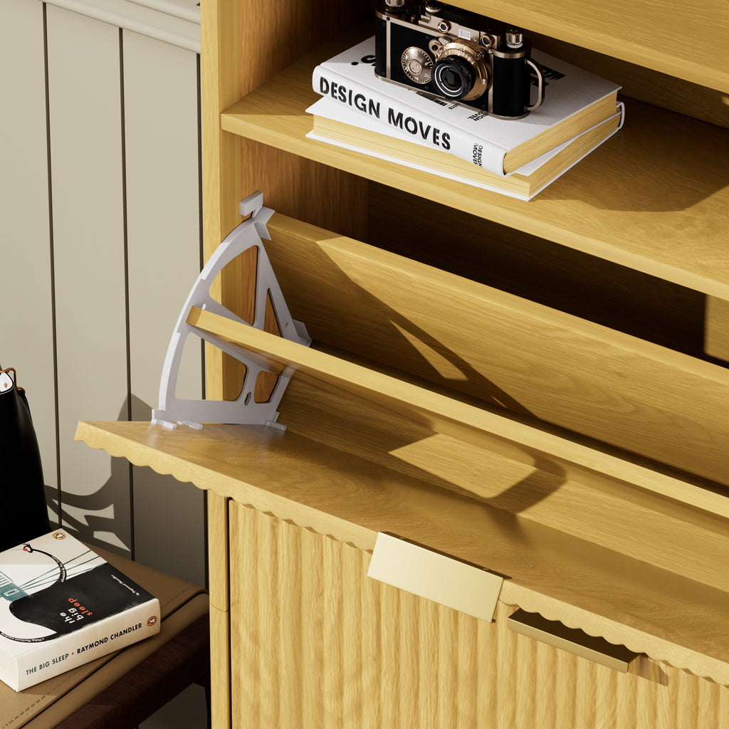 Shoe Cabinet Storage for Entryway Hidden Shoes Storage Cabinet with 3 Flip Drawers, Tall Free Standing Shoe Organizer Rack for Foyer, Hallway. Natural,31.6'' L x 9.6'' W x 54.4'' H.