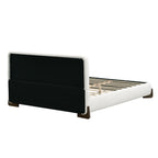 Elegant White Boucle Upholstered King Bed with Dark Brown Solid Wood Legs, Luxurious Bedroom Centerpiece