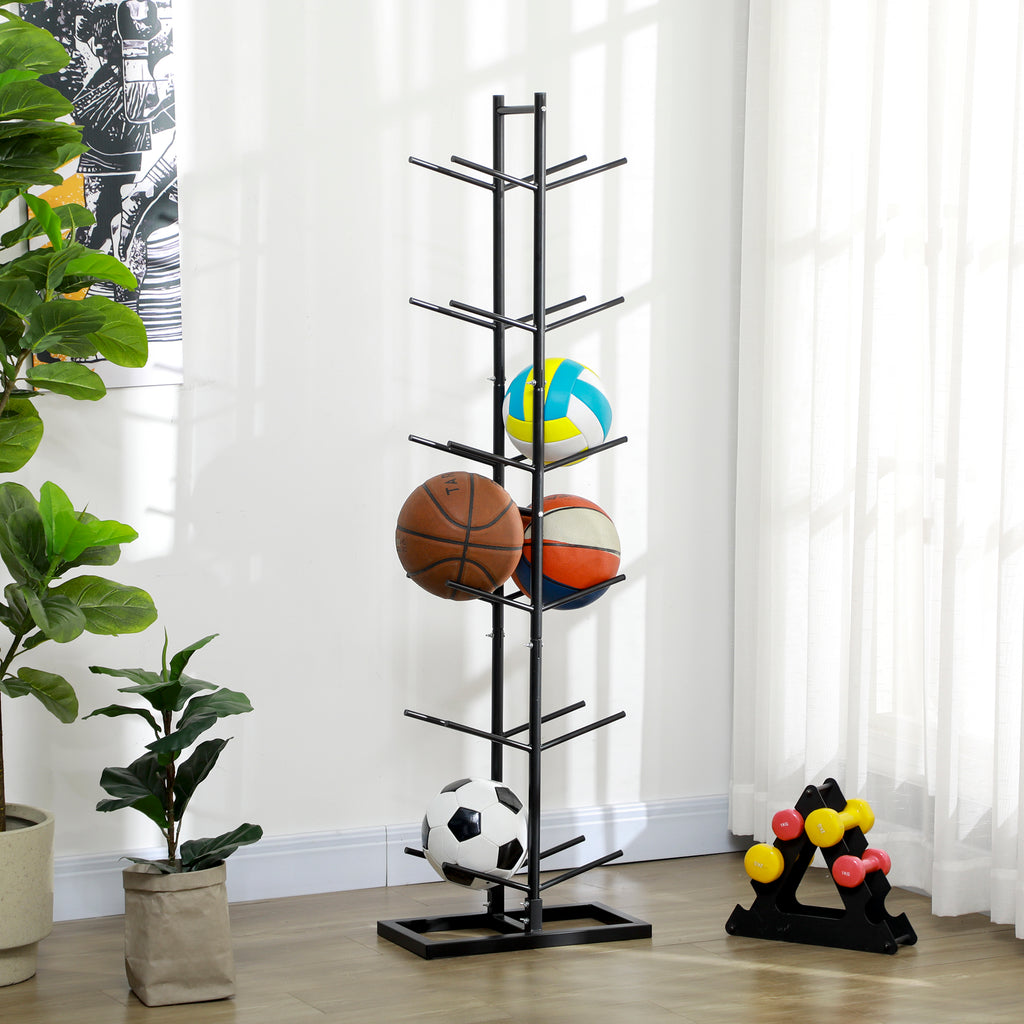 12-Ball Sports Rack, Ball Holder Basketball Rack for Garage, Classroom or Gym, Athletic Gear Organizer Black 640x450x160 mm