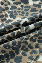 Gray Leopard Print Pocketed Loose Fit Denim Overall Dress- Women