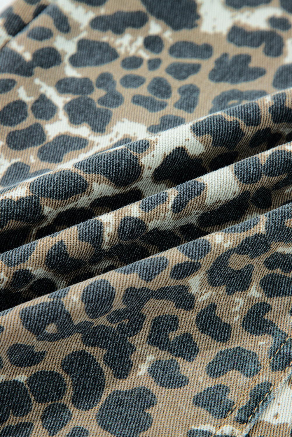 Gray Leopard Print Pocketed Loose Fit Denim Overall Dress- Women