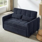 Modern Loveseat Sofa Pull-out Bed with Adjustable Backrest, USB Ports, Lumbar Pillows, Blue Chenille, 52.8'