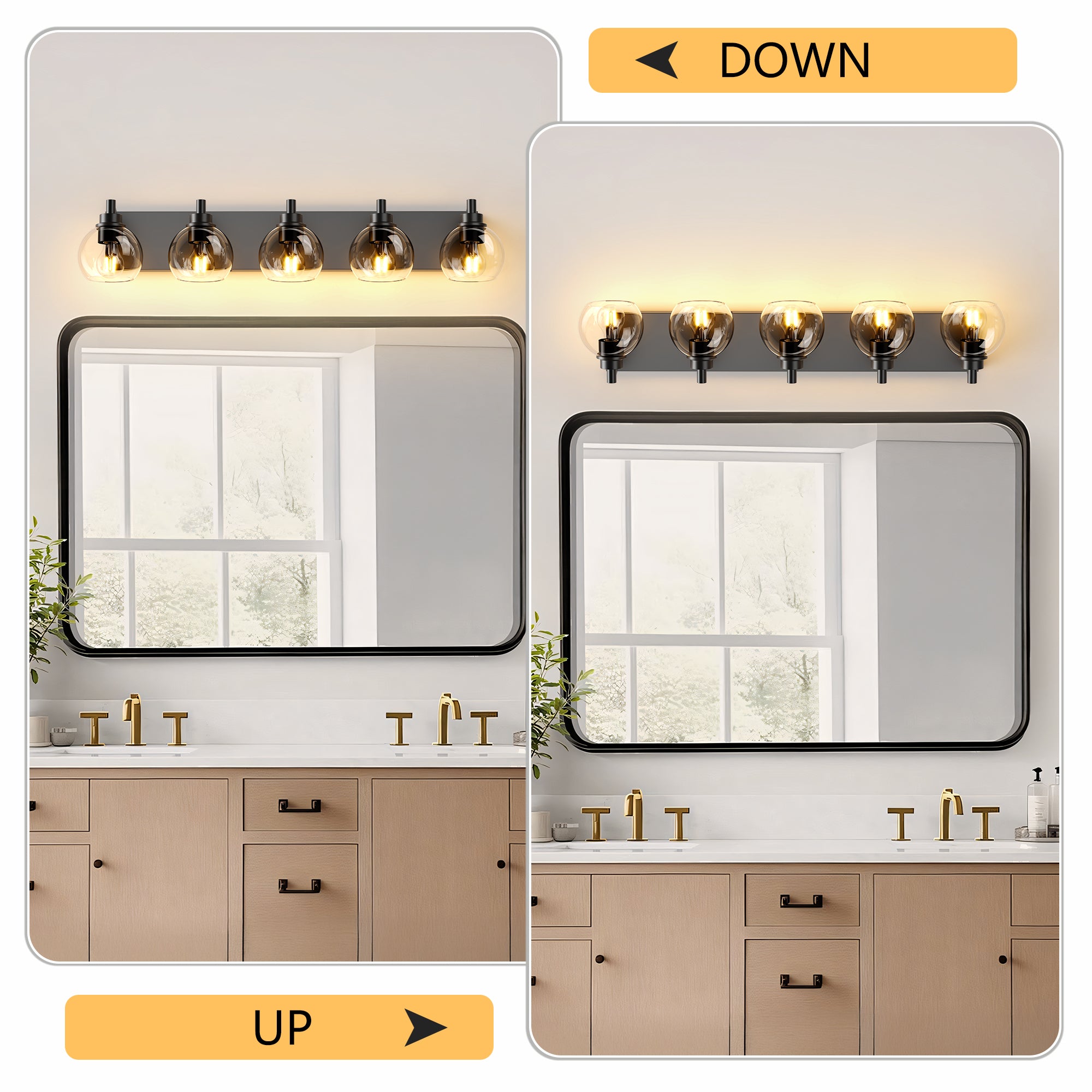 Bathroom Light Fixtures Over Mirror 5-Lights Bathroom Vanity Light with Clear Globe Glass Shade Modern Black Vanity Light Wall Sconce Vanity Lighting for Bath(Bulbs Not Included)
