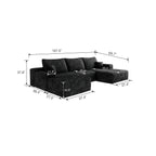 107' Cloud Sectional Sofa with 1 Ottoman,Modern Minimalist Upholstered Couches,Comfort U Shaped Sofa for Living Room,Deep Seat Corner Couch,No Assembly Required,Black (Plush Corduroy Fabric)