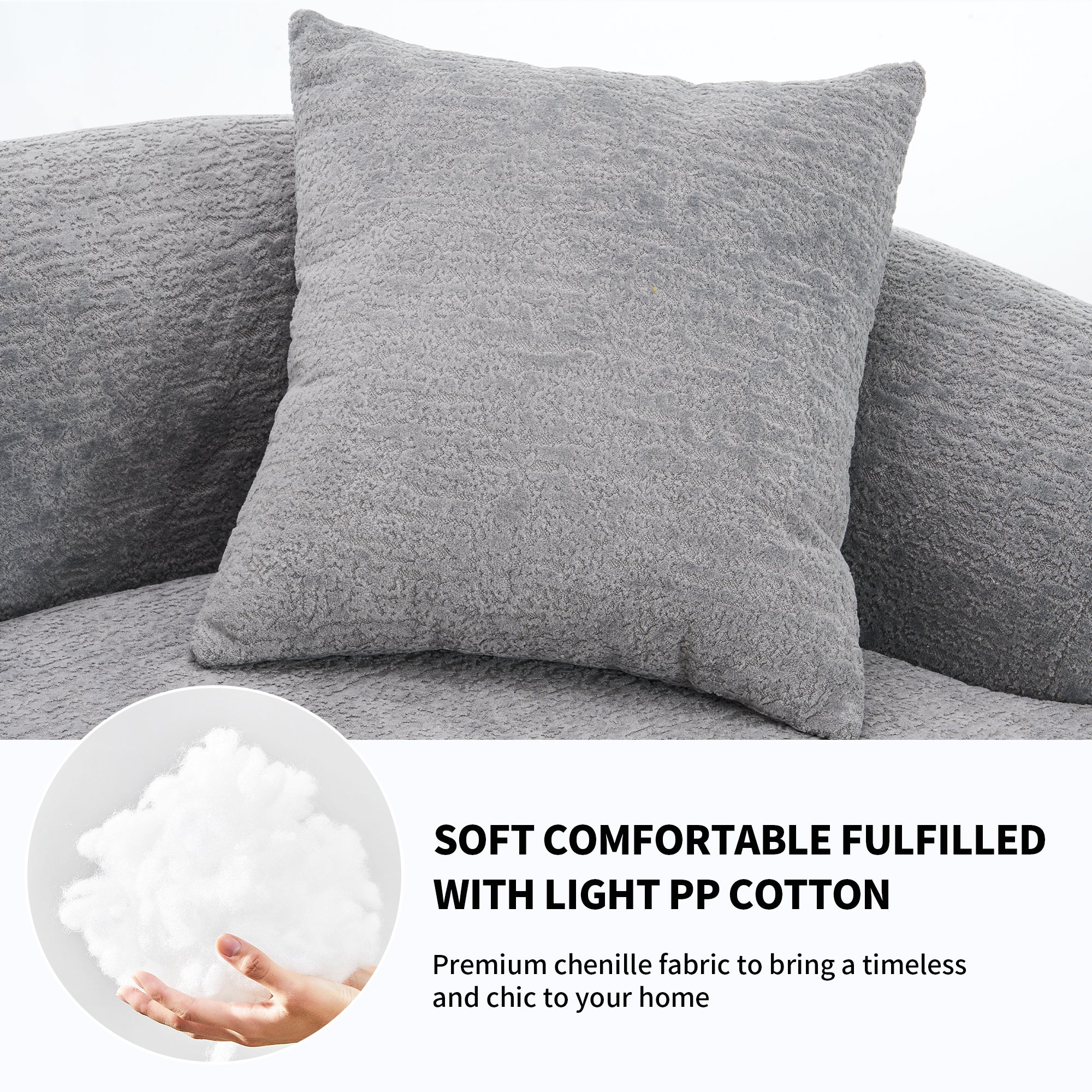 LY-025 Grey Curved Modular Sectional Sofa with 30D High-Density Chenille Upholstery, 110'' Long