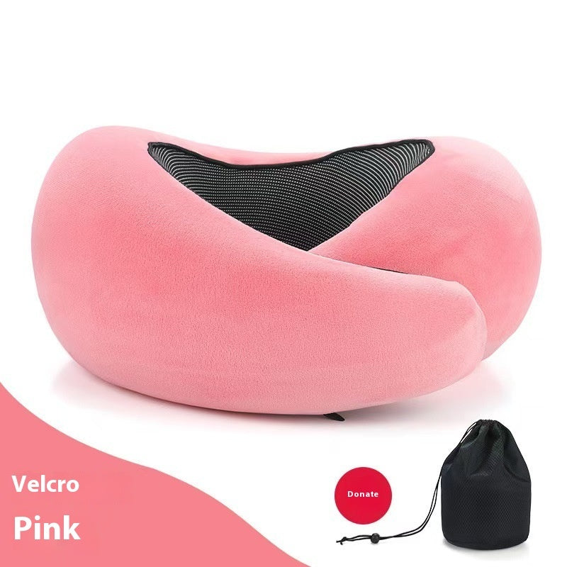 Soft Memory Foam Travel Neck Pillow U Shape Adjustable Support Comfortably Sleeping On Plane Car Office Noon Break Pink Velcro