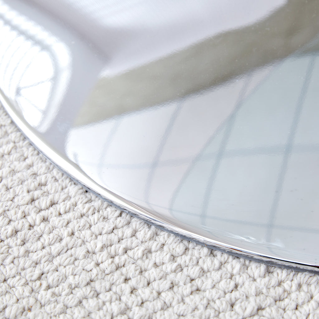 Modern Minimalist Circular Glass Dining Table with Electroplated Silver Metal Legs, 35-Inch Diameter